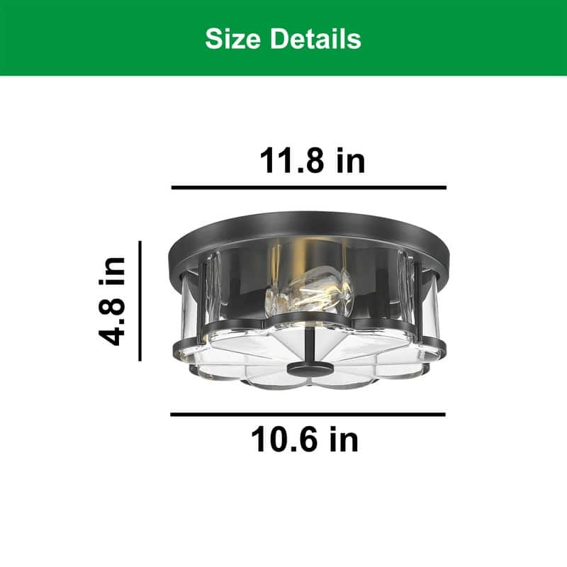 12” Light bulbs black, flower ceiling light glass, metal kitchen light