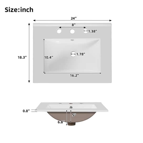 dimension image slide 4 of 6, Natural Oak Bathroom Vanity with Ceramic Sink Solid Wood MDF Storage Cabinet for Bathroom 24/30/48/60 inches
