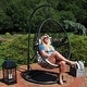 preview thumbnail 5 of 6, Sunnydaze Caroline Hanging Egg Chair with Stand - Resin Wicker - Beige Cushions