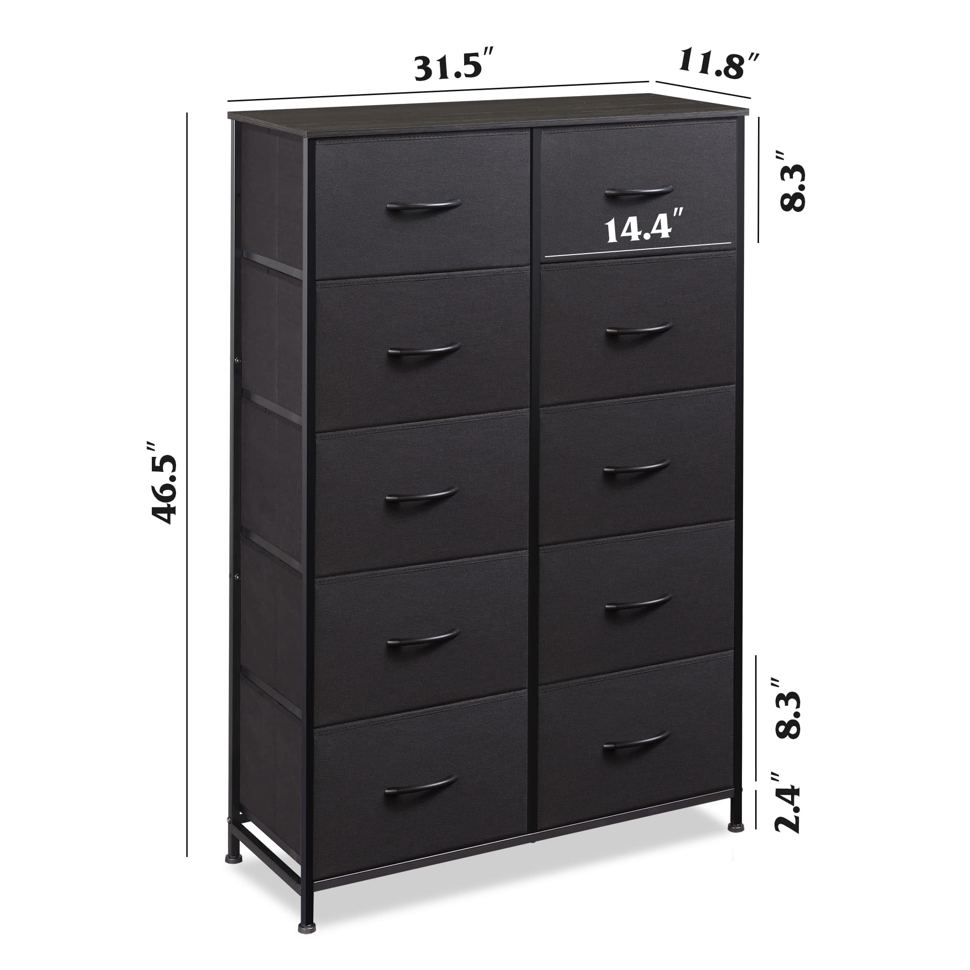 10 Drawers Fabric Dresser Storage Drawers Tall Dresser w/ Storage