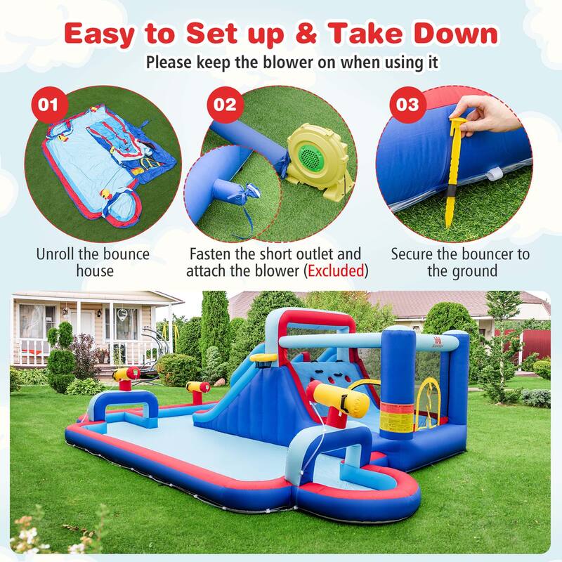 Costway Inflatable Water Slide Park Kids Bounce House Splash Pool - See Details