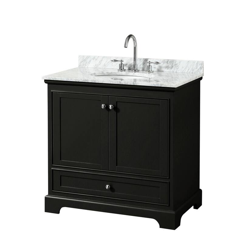 Wyndham Collection Deborah 36" Free Standing Single Vanity Set with - Dark Espresso / White Carrara Marble Top / - Espresso Finish