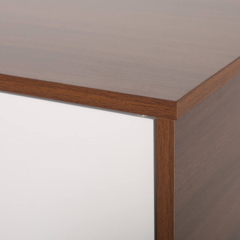 Roomfitters Mid-Century TV Stand with Storage Cabinets and Open Shelves for Living Room or Bedroom, Walnut+White