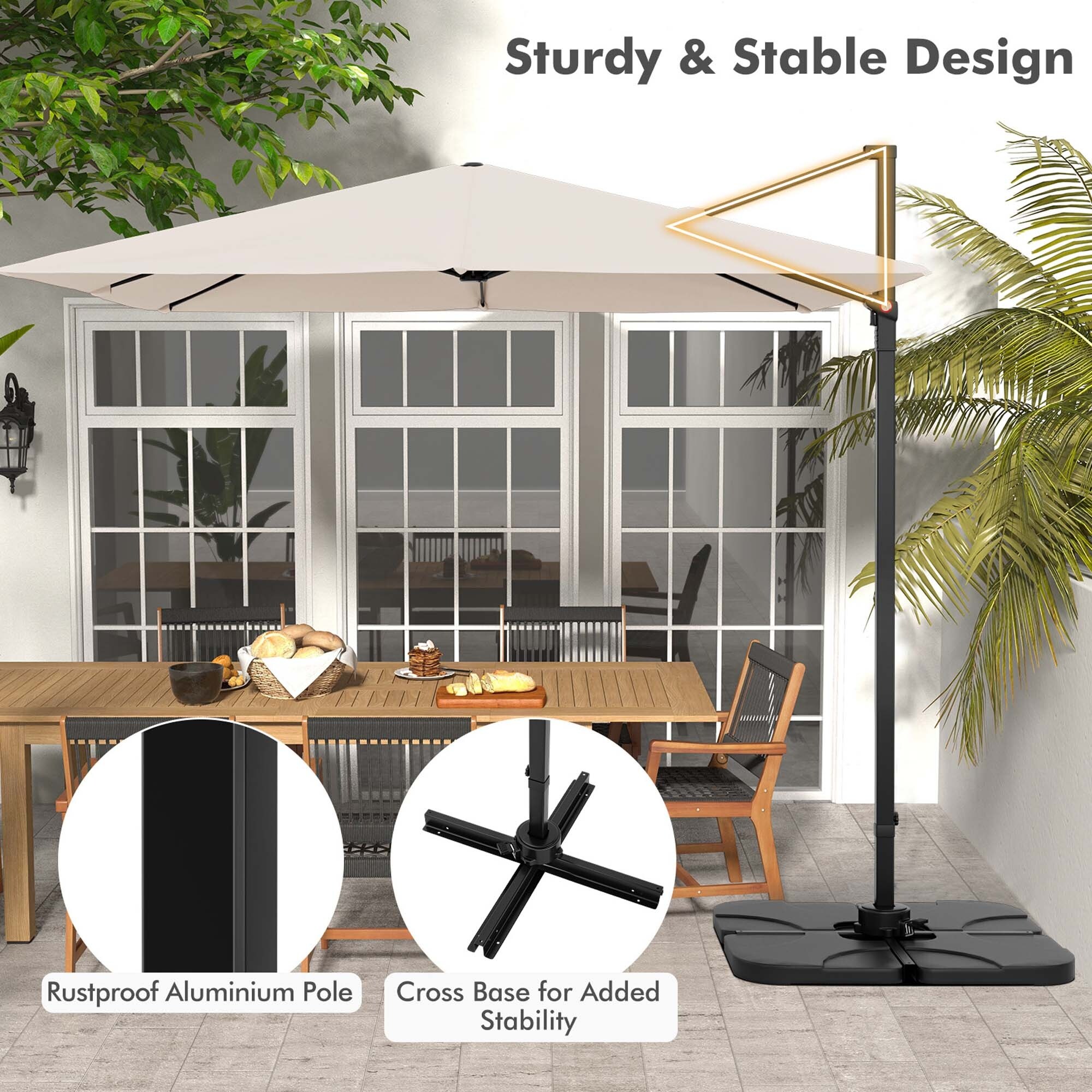 Costway Patio 9.5FT Square Cantilever Offset Hanging Umbrella 2