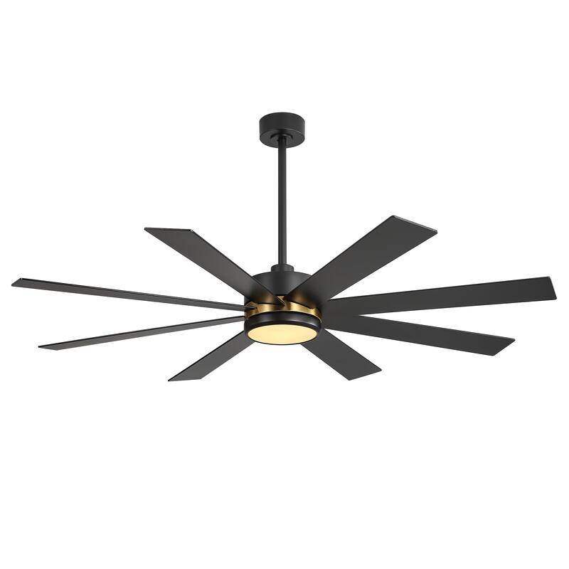 65 Inch 8-Blade Black LED Ceiling Fan with Light and Remote