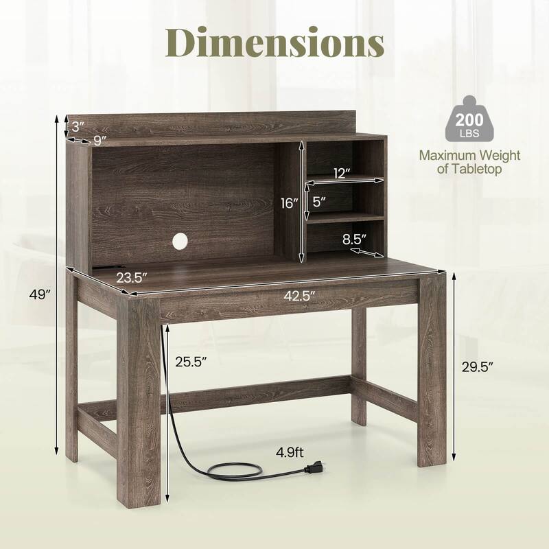 Costway Computer Desk with Hutch 2 Power Outlets USB & Type-c charging - See Details