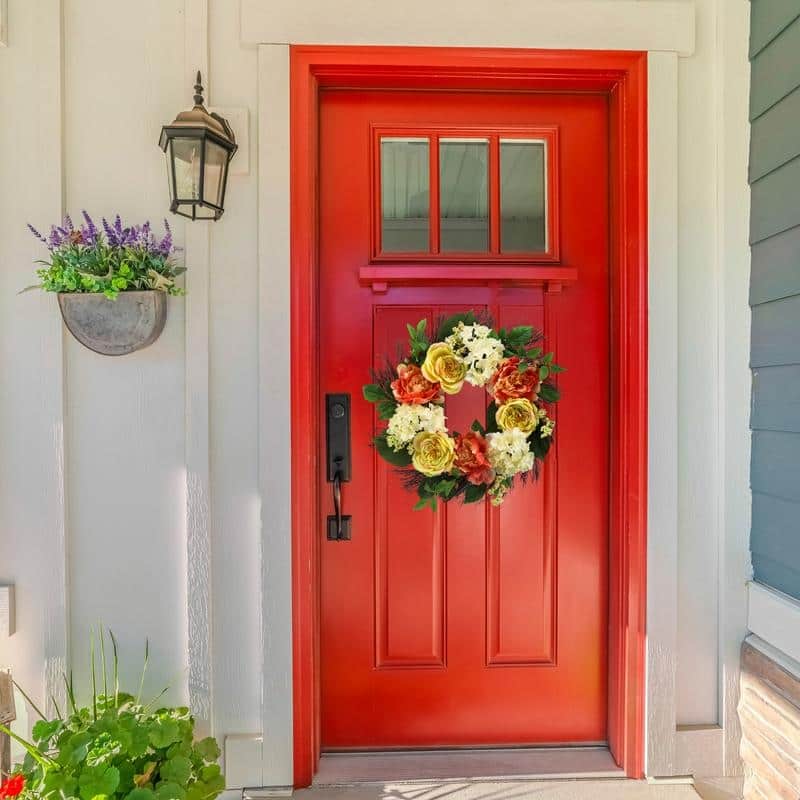 22" Rose, Hydrangea, Peony Wreath Spring Greenery For Door Wall Wreath