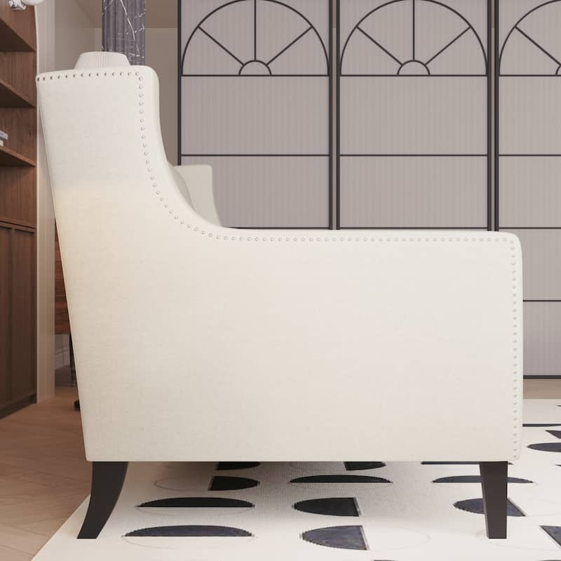 Beige Mid Century Modern 78.75" Polyester 3-seater Sofa with Button Tufted Backrest and Comfy Cushion for Living Room