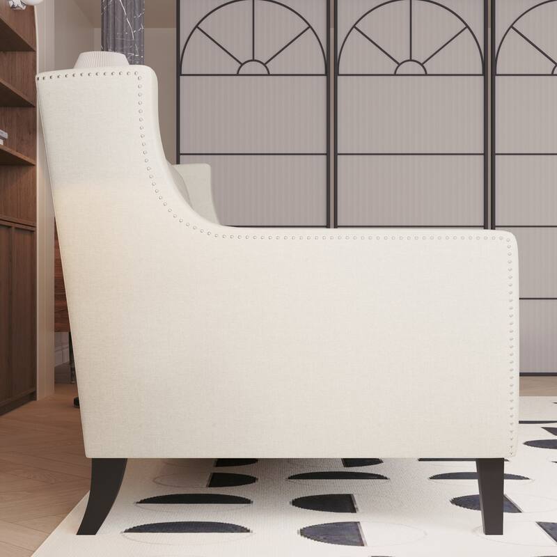 Beige Polyester 3-seater Sofa with Tufted Backrest