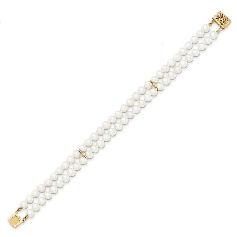Curata 14k Yellow Gold 5 5.5mm 2 Strand Freshwater Cultured Pearl Bracelet 7.5 Inch