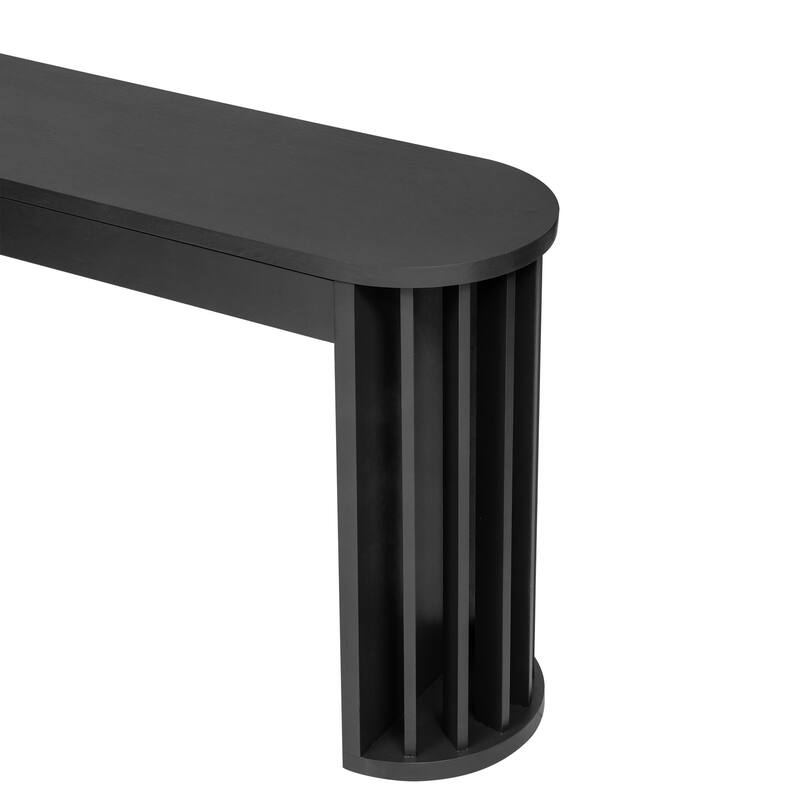 Long Console Table, Oak Veneer Sofa Table, with 2 Drawers, Behind Sofa Entryway Table with Floor-Length Fan-Shaped Legs