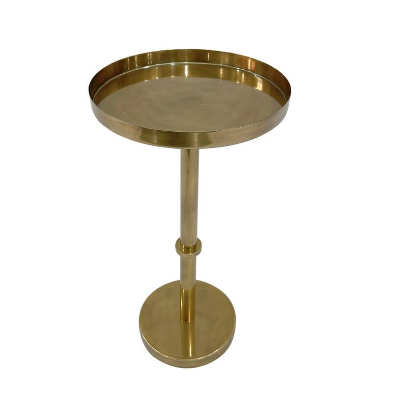 Ara 22 Inch Side End Table, Vintage Sleek Pillar Base, Round Tray Top, Oxidized Antique Brass