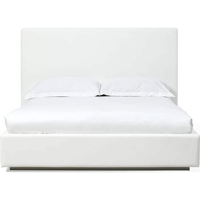 Seabourne Modern Upholstered Platform Bedroom Set in Bisque (Bed + Dresser and Mirror + Nightstand + Chest)