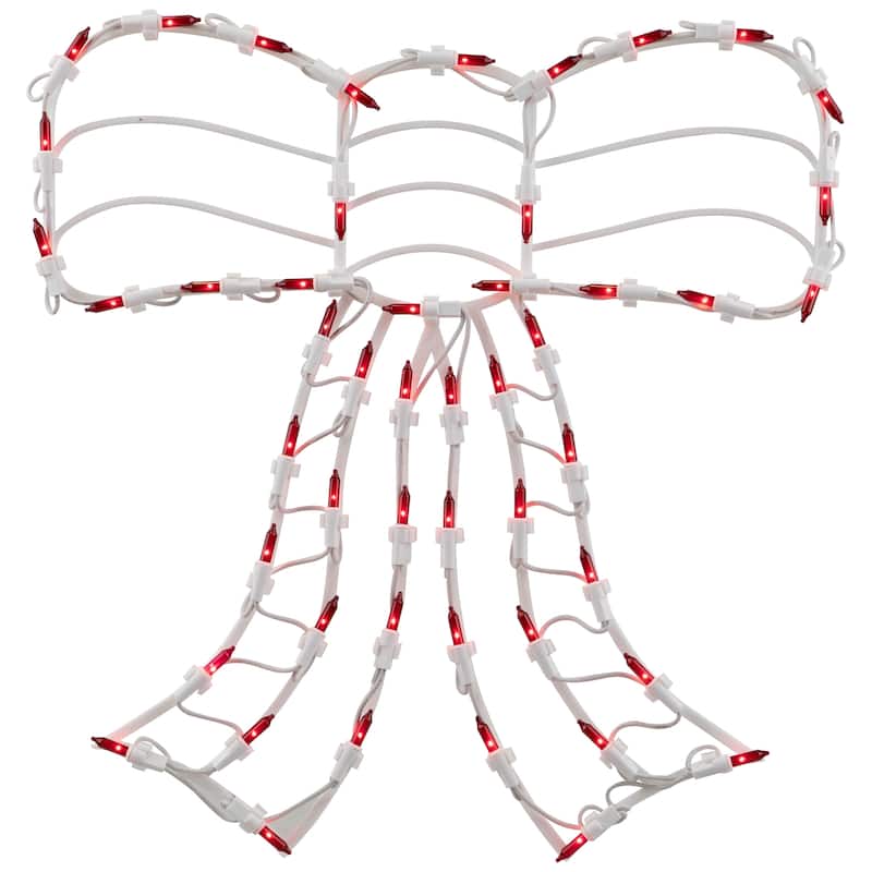 Lighted Bow Window Silhouette Christmas Decoration - 14" - Red Lights