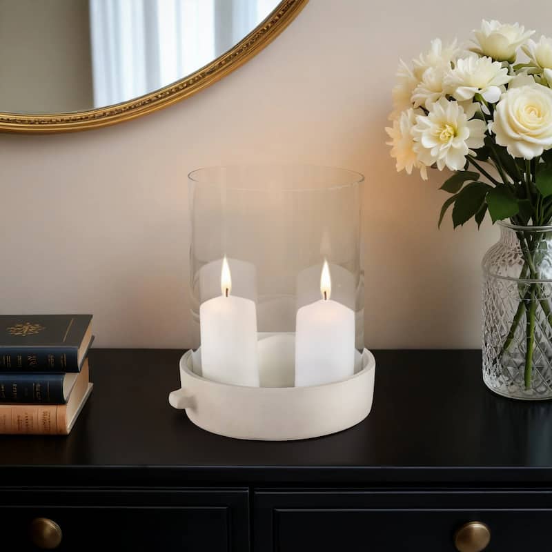 Pottery Glass Pillar Candle Holder Terracotta Base Cylindrical Form