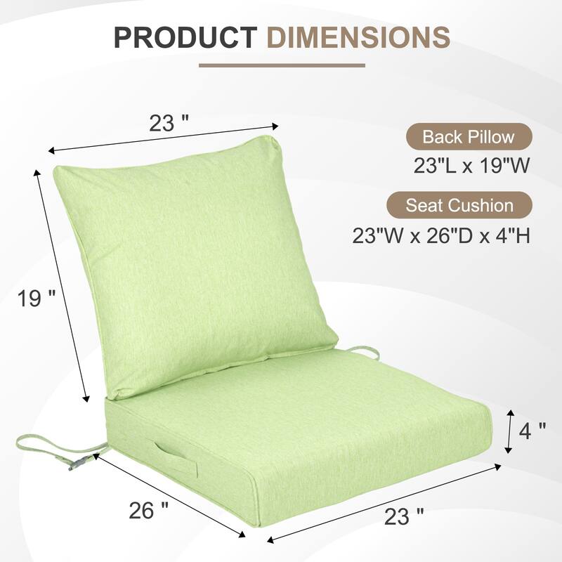 Aoodor Outdoor Deep Seat Cushion Set, Waterproof Patio Furniture Cushions with Adjustable Straps & Removable Cover