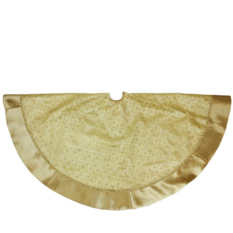 48" Gold Glittered Star Christmas Round Tree Skirt - 48