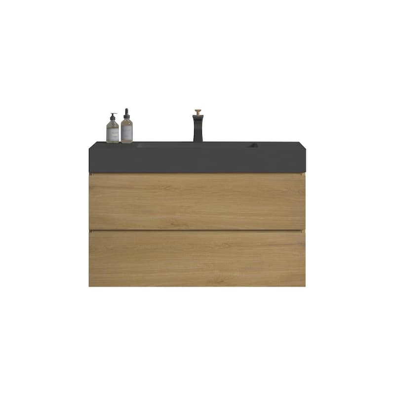 GDFStudio - Naomi Modern Floating Bathroom Vanity with Silent Drawers and Pre-Assembled One-Piece Sink