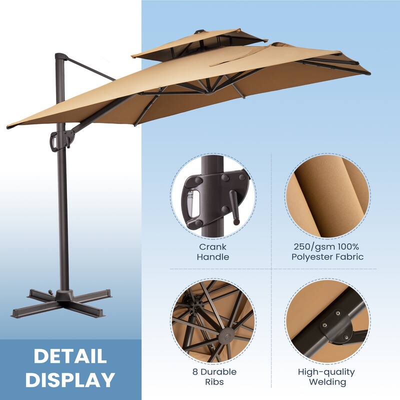 9 ft x 11 ft Outdoor Patio Dual Top Cantilever Offset Umbrella with Rod Base