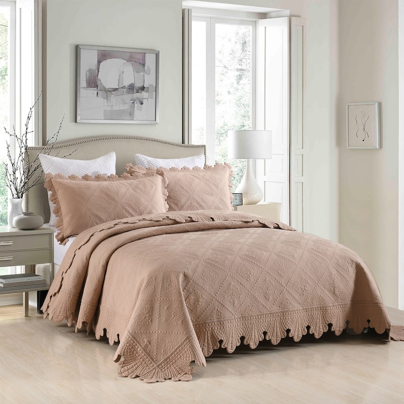 MarCielo 3Pcs 100% Cotton Oversized Quilt Bedspread Coverlet Set TK