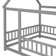 preview thumbnail 57 of 71, Floor Wooden Bed with House Roof and Fence Guardrails for Kids' Bedroom