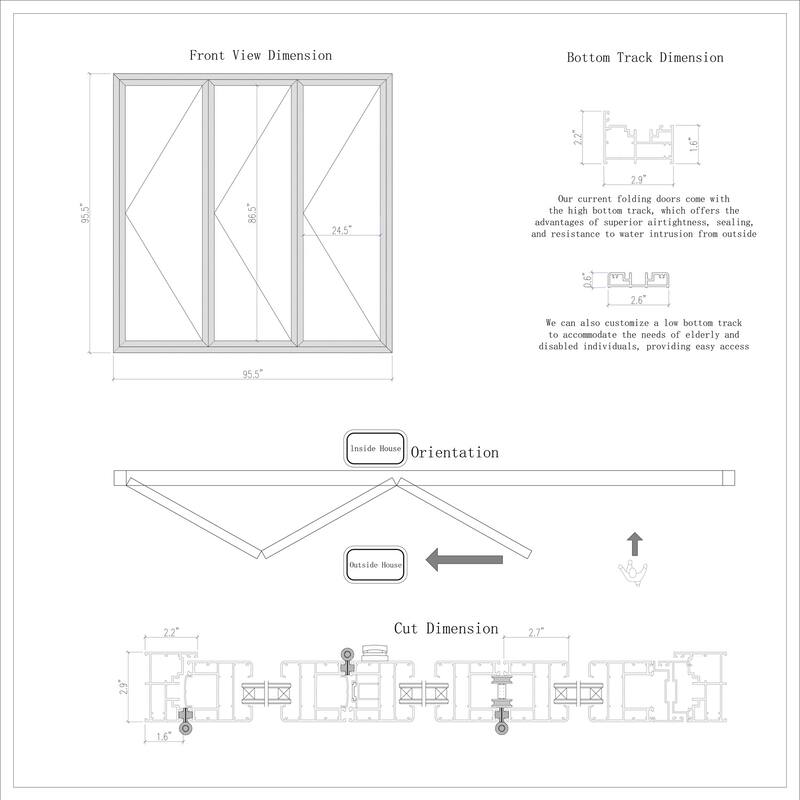 KaMic 96" x 96" 3-Panel Aluminum Patio Folding Door Right to Left-Outswing
