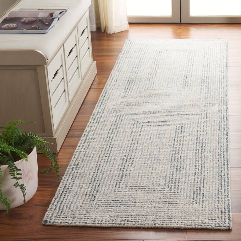 SAFAVIEH Handmade Abstract Garan Modern & Contemporary Wool Rug - 2'3" x 8' Runner - Ivory/Blue
