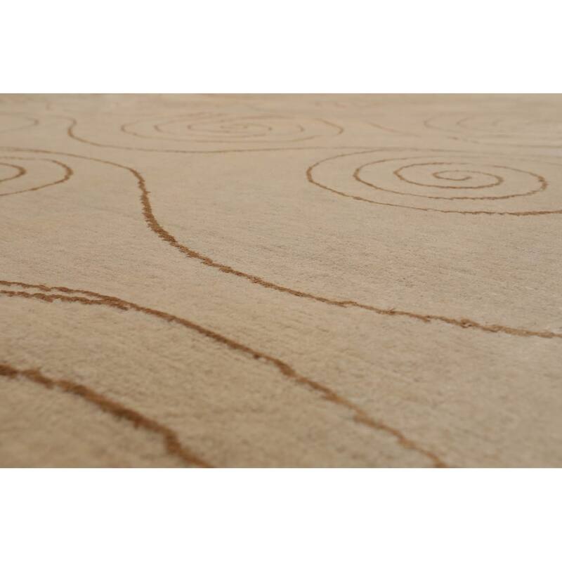 Hand Knotted Tufenkian Beige Tibetan Wool & Silk Modern Area Rug - 8' 6'' x 9' 6''