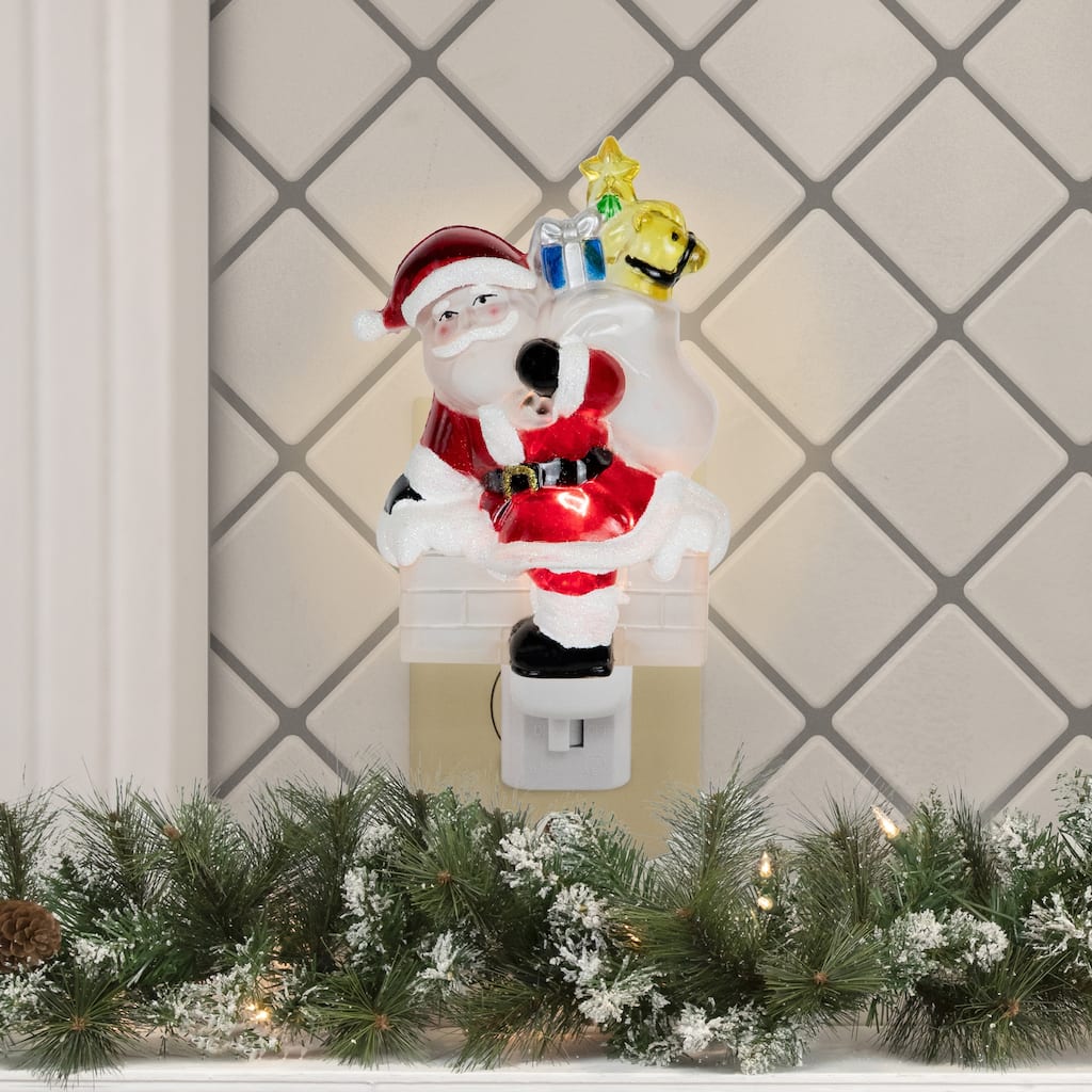 Glittered Santa Climbing Chimney Christmas Night Light - 6.25"
