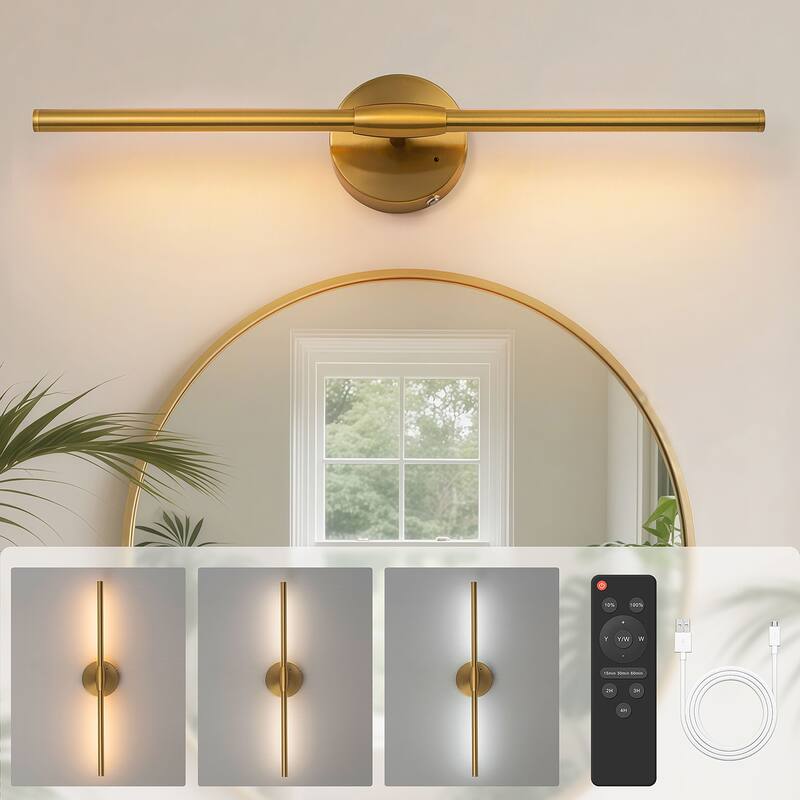Starsky Modern 360° Rotating LED Wall Light Rechargeable with Touch Remote Black or Gold Finish - Gold