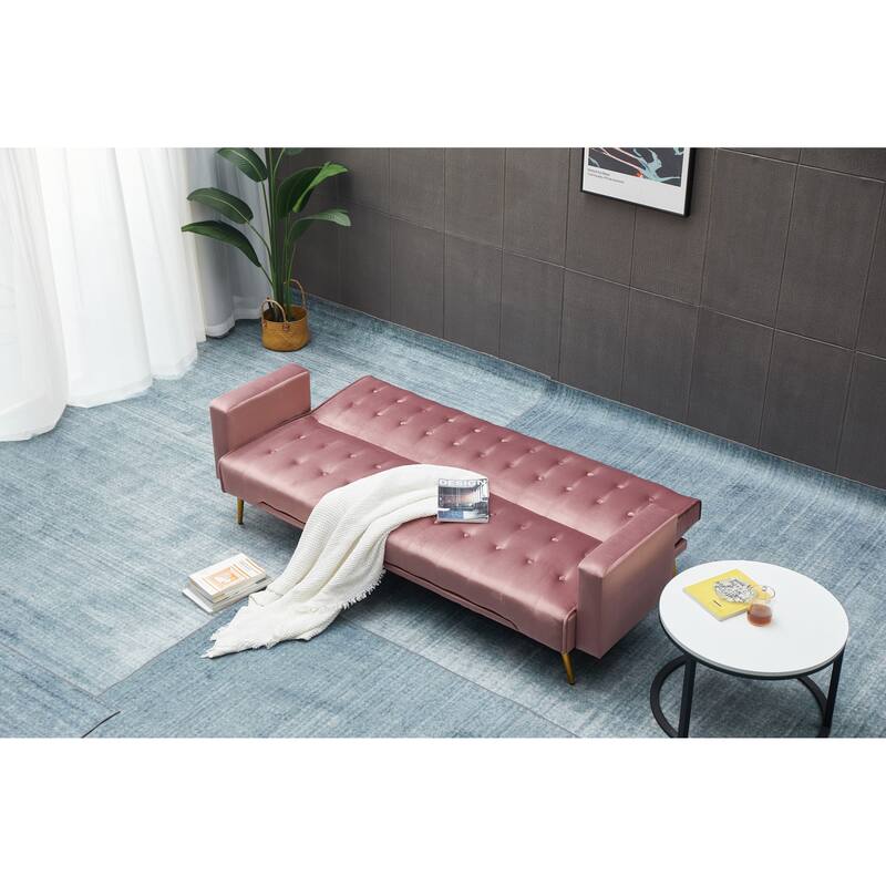 Rose Sofa Bed with Golden Metal Legs, Solid Wood+MDF, 75x32x29 inches