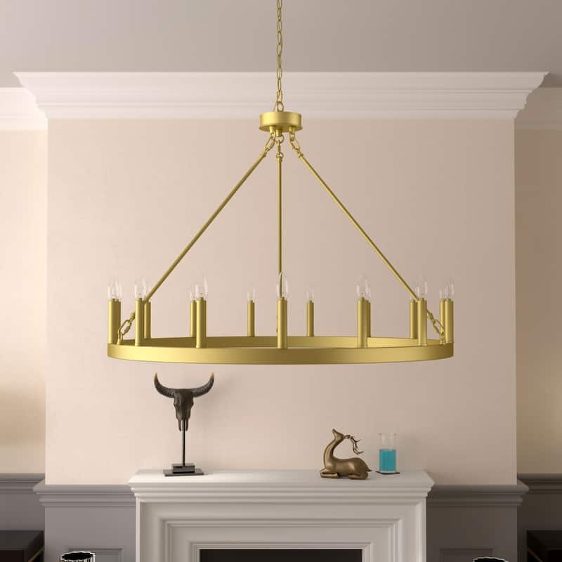 Acroma 15-light Farmhouse Large Wagon Wheel Candle Chandelier with UL Certified - D40'' * H130''