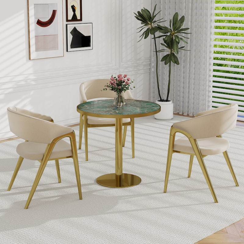 Round Modern Dinning Table 31.5 inches Bistro Table Tulip Table with Faux Marble top,Easy Assemble - Light Slate Grey