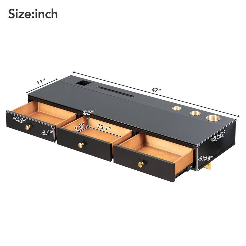 47'' Floating Vanity Shelf with Drawer, Wall-Mounted Makeup Desk, Space-Saving Floating Table for Bedroom & Bathroom