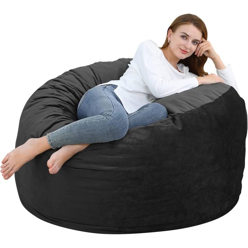 4FT Round Beanbag, with Velvet Cover - Black