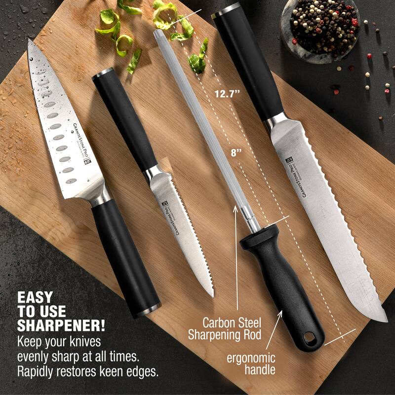 Granitestone Pro NutriBlade 14 Piece Stainless Steel Black Knife Set with Wooden Block