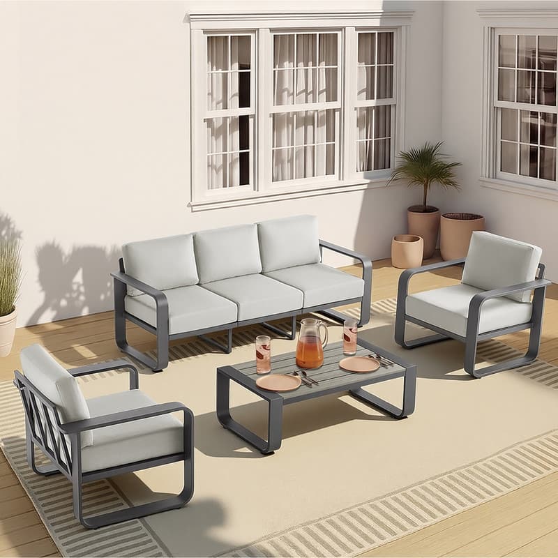 Spruce & Spring Outdoor Patio Furniture Set Aluminum Sofa Accent Chair
