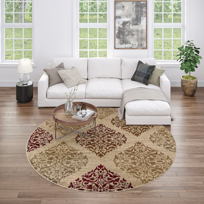 Infinity Transitional Oriental Indoor Area Rug - 5'3'' Round - Beige