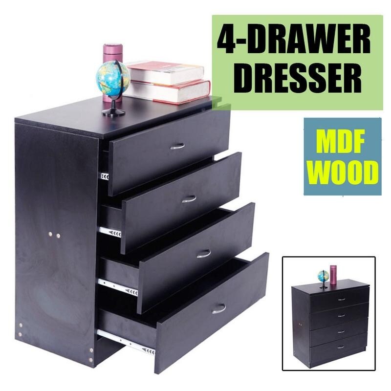 Shop Furniture Mdf 4 Drawer Wood Storage Chest Nightstand White Black Overstock 22813908 Black