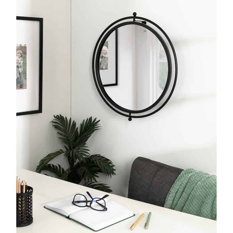 Kate and Laurel Baron Rustic Pivot Mirror, 21" Diameter, Raw Iron