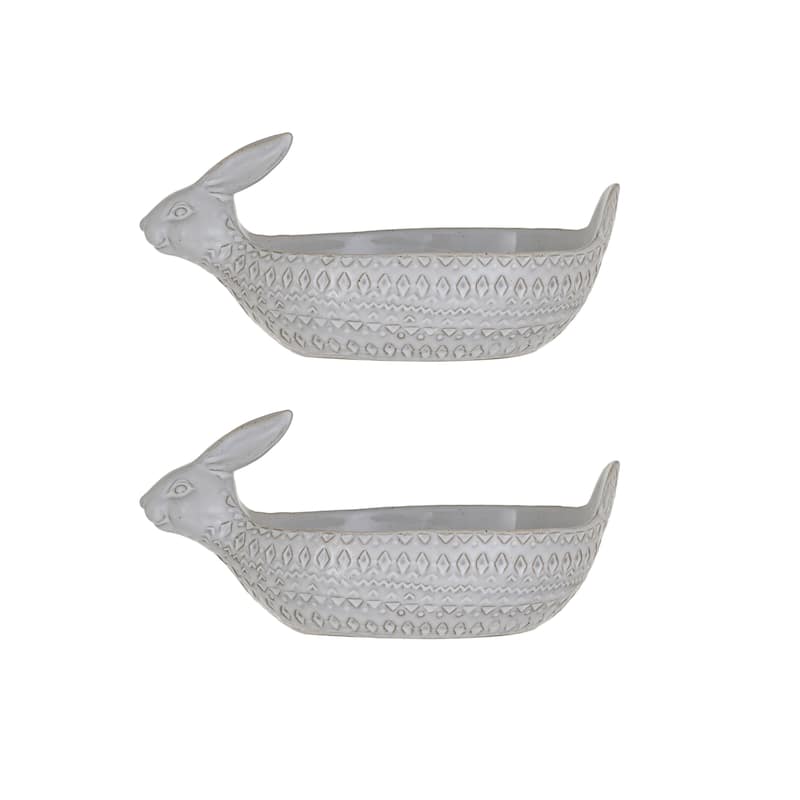 Debossed Stoneware Bowls with Reactive Glaze - 11.0"L x 5.9"W x 5.1"H