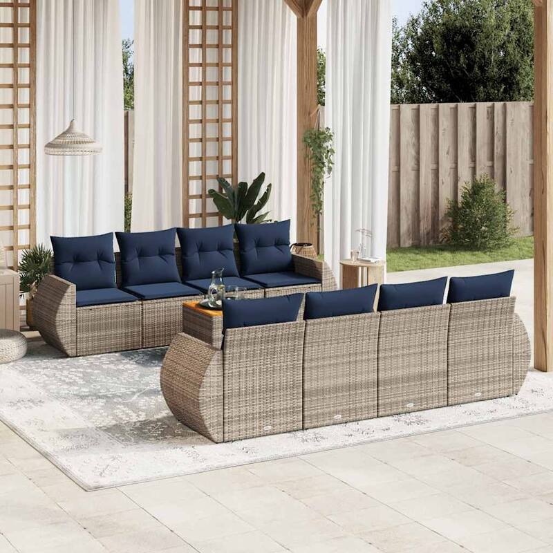 vidaXL 9 Piece Patio Sofa Set with Cushions Gray Poly Rattan - 99.2x33.5x99.2