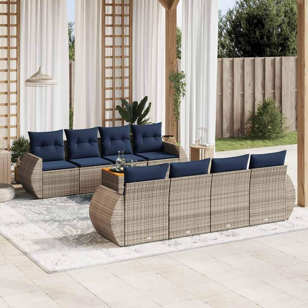 vidaXL 9 Piece Patio Sofa Set with Cushions Gray Poly Rattan - 99.2x33.5x99.2