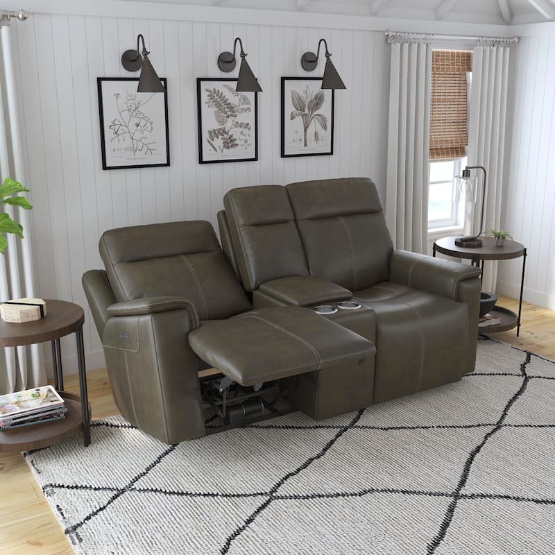 Odell Zero Gravity Power Reclining Loveseat with Console, Power Headrests & Lumbar by Flexsteel - 77" x 42" x 41" - Grey