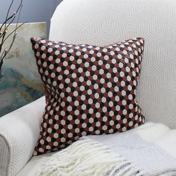 Natural Geo Brown/Black/White Leather Geometric Throw Pillow. Opens flyout.
