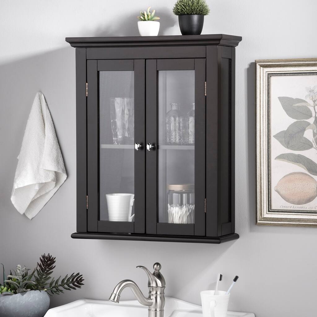 Glitzhome 24"H Espresso Bathroom Wall Storage Cabinet w/ Doors ...