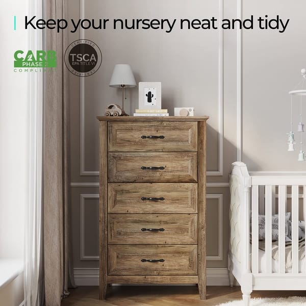 Dresser for Bedroom, Rustic Chest of Drawers, 5 Drawer Dresser with Metal  Handles, Tall Dresser - Bed Bath & Beyond - 38233551