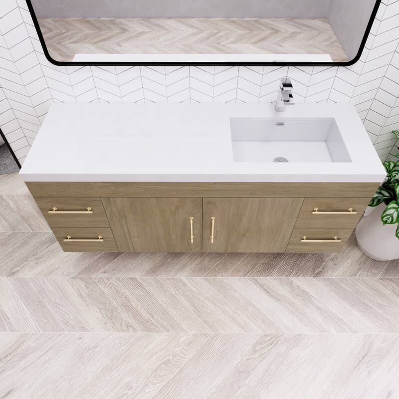 Eliza 60'' Wall Mounted Vanity with Single Sink on the Right