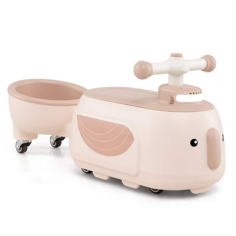 Toddler Ride On Car with Trailer 2-in-1 Foot-to-Floor Sliding Toy with Lights and Music - 28" × 9.5" × 12"