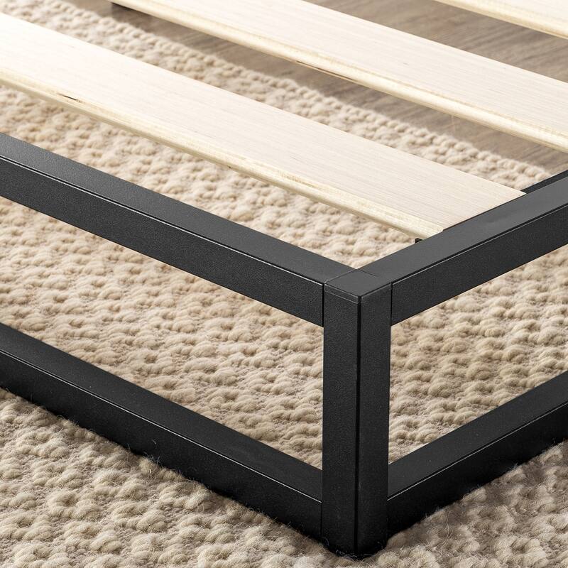6 Inch Metal Platform Bed Frame with Classic Wooden Slat Support By Crown Comfort